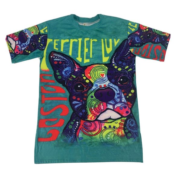 Unisex Adult New Light Fashion Short Sleeve T-Shirt L Boston Terrier Luv Graphic - Picture 1 of 4